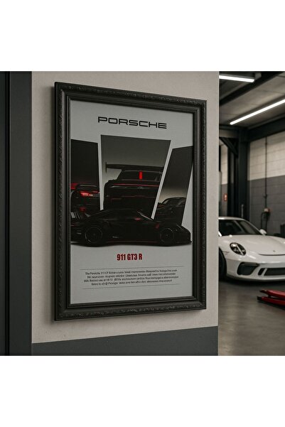 BuzzDesigns Porsche 911 GT3 R Tasarımlı Dekoratif Poster Tablo (Çerçeveli)