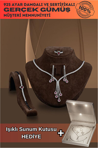 OSMANLI GÜMÜŞ Akis Yakut Taşlı Gümüş Su Yolu Set - Kolye, Bileklik, Küpe, Yüz...