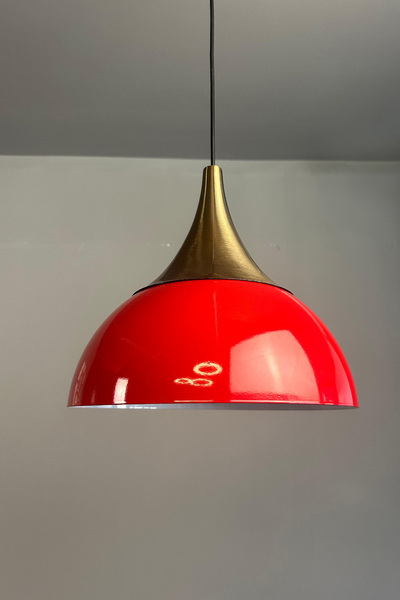 Bamyum Yimpi Kırmızı Avize Tekli Sarkıt Eskitme Kubbe Başlık Salon Mutfak Kuaför Lamba Dekoratif Aydınlatma