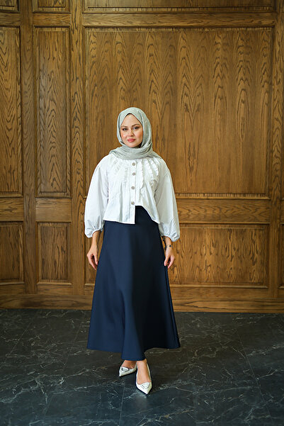 LOCCO Navy Blue Scuba Skirt - Elastic Waist