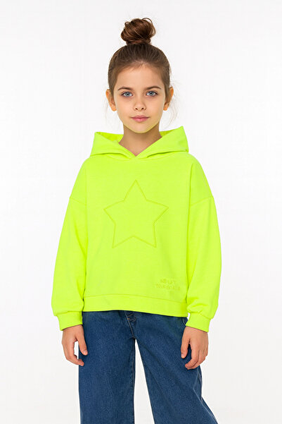 Divonette Παιδικό φούτερ με κουκούλα σε πράσινο χρώμα - Παιδικό φούτερ με κέντημα με γράμματα με σχέδιο αστεριών