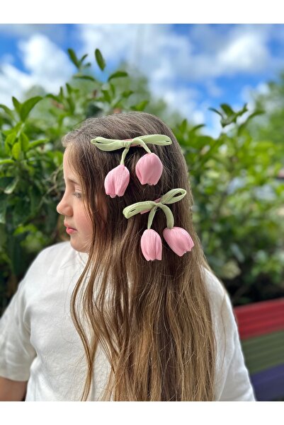 chipiques 2'li Lale Figürlü Elyaf Dogulu Pastel Saten Fiyonk Klips Seti