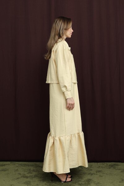 Puane Kadın Cep Detaylı Fermuarlı Elbise - 12651TKS - Sarı