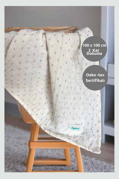 Zuppers Gray Pompom Baby Muslin Cover & Blanket (100 X 100 cm)