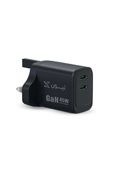 LionX فيش شاحن جداري LION X بمنفذين Type-C PD، شحن سريع بقوة 45 واط صناعة سعودية