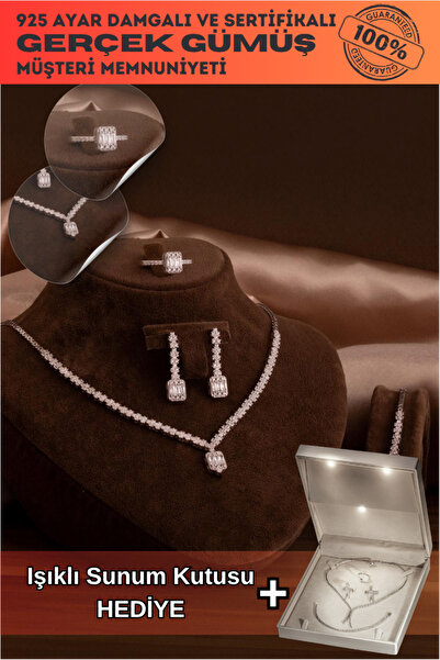 OSMANLI GÜMÜŞ Kadın Gümüş Takı Seti - Diana Baget Taşlı Kare Kolye, Bileklik,...