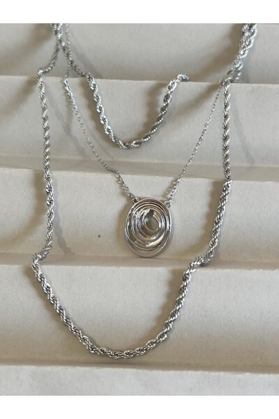 Butik طقم قلادة نسائية ثلاثية بتصميم حلزوني مع سلسلة ملتوية، لون ذهبي وفضي