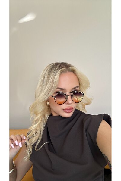 Angel Eyes Drop Design Brown Frame Gradient Glass Unisex Sunglasses