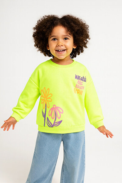 Divonette Φούτερ για κορίτσια με φωσφορίζοντα πράσινο μακρυμάνικο μοτίβο με γράμματα και λουλούδια Παιδικό φούτερ