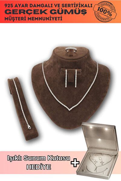 OSMANLI GÜMÜŞ Alya Gümüş Su Yolu Set - Kolye, Bileklik, Küpe, Yüzük Işıklı Ku...