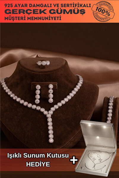 OSMANLI GÜMÜŞ Kadın Gümüş Takı Seti - Şahmeran Yuvarlak Zirkon Taşlı Kolye, B...