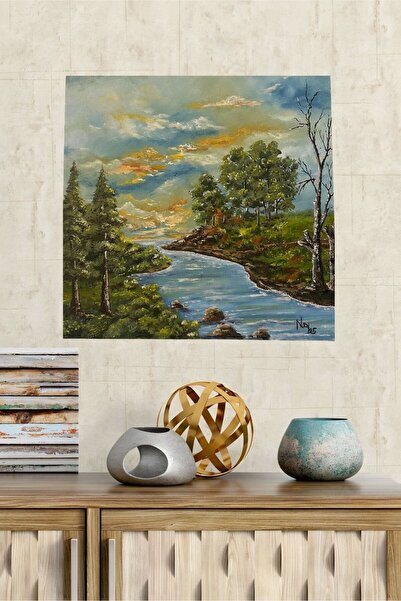 Nurayın Resim Paleti %100 EL YAPIMI  TUVAL ÜZERİ YAĞLI BOYA 30X30 “ YEŞİL MAV...
