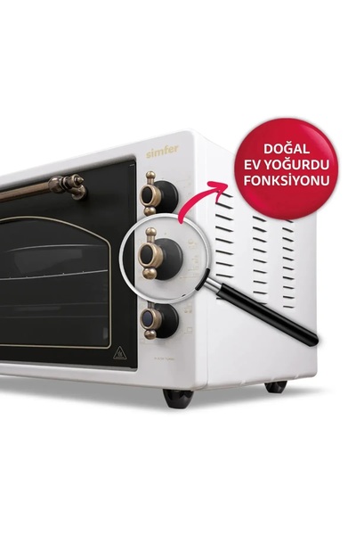 Simfer 4295 Retro Bej 45LT Turbo Fan Mini/Midi Fırın – 6 Fonksiyon, Yoğurt Yapma & Buz Çözme Özellikli