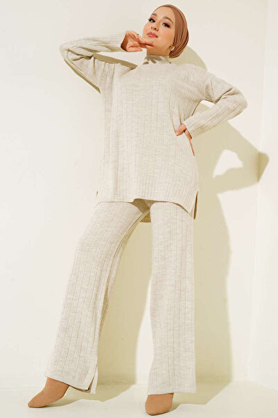 VEGAMOD Kadın Kışlık Fitilli Tesettüre Uygun Triko Takım