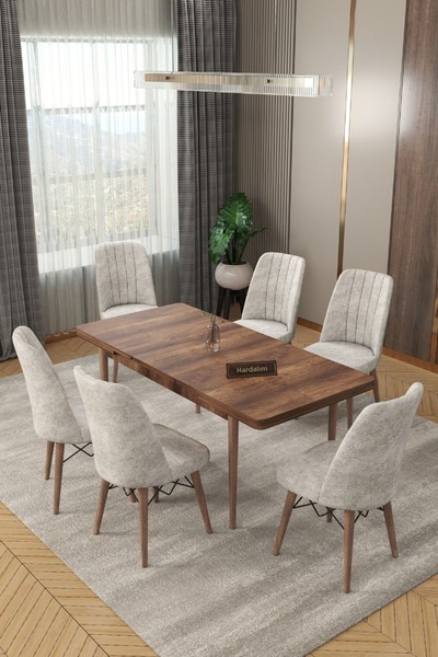 Hardalım Consept 6 Kişilik Açılır Masa Sandalye Takımı Mutfak Masası Takımı S...