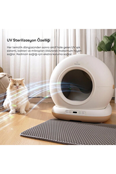 RossClean Akıllı Kedi Tuvaleti Pro 72L Koku Kartuşlu-Led Aydınlatmalı-App Uygulamalı-Uv Temizleme