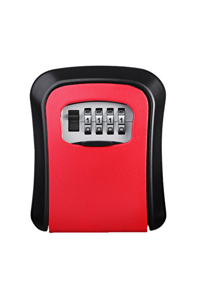 Choice صندوق قفل أمان بمفتاح مثبت على الحائط باللون الأحمر مكون من 4 أرقام ور...