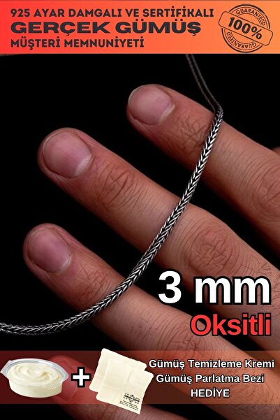 OSMANLI GÜMÜŞ Erkek Gümüş Kolye - 3mm Kalın Tilki Kuyruğu Gümüş Erkek Kolye Z...