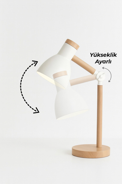 Vivido Home Doğal Ahşap İskandinav Beyaz Masa Lambası