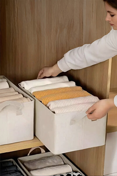 Handyol 4 bucăți organizator de rafturi pliabile pentru dulap cu cadru din oțel 25x45x20 cm Crem Tela