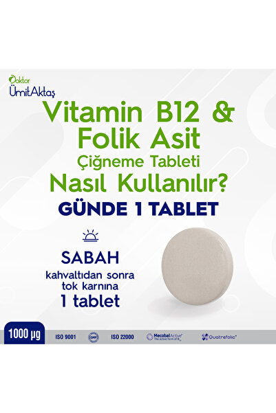 Dr. Ümit Aktaş Vitamin B12 & Folikasit - Aktif B9 - 30 Tablet