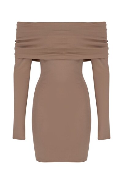 La Sarta Champain Dress Women's Off Shoulder Long Sleeve Jewel Color Dress