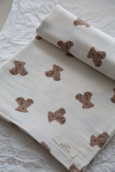 BabyKAR Muslin Coverlet 100% Cotton-Ecru Bear 100X100 cm