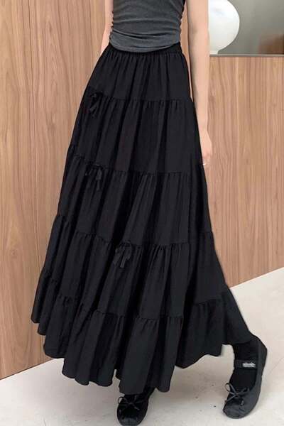 Karakedi Fusta lungă cu panglică pliată neagră