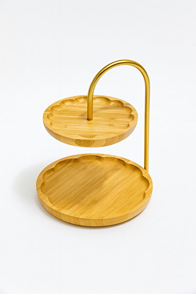 ERKUGO Bamboo 2-Tier Stand, Decorative Presentation Set and Double Tier Presentation Rack