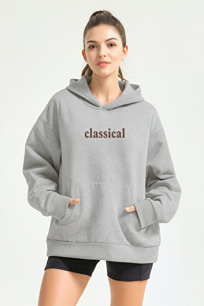 Trend Sizde Φούτερ με κουκούλα Unisex σε γκρι κλασικό στάμπα