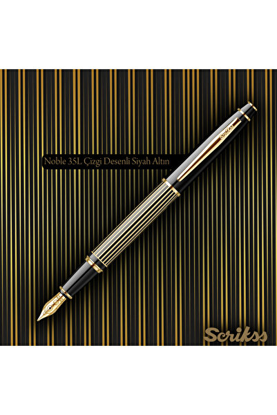 Scrikss WizDesign 35L DOLMA KALEM ÇİZGİ DESENLİ SİYAH ALTIN M UÇ (ÖMÜR BOYU GARANTİLİ - KUTULU - İSME ÖZEL)