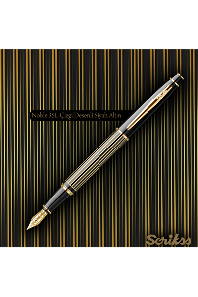 Scrikss WizDesign 35L DOLMA KALEM ÇİZGİ DESENLİ SİYAH ALTIN F UÇ - ÖMÜR BOYU ...