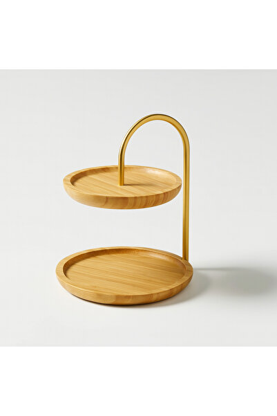 ERKUGO Bamboo 2 Tier Stand - Presentation Set, Decorative and Gold Color