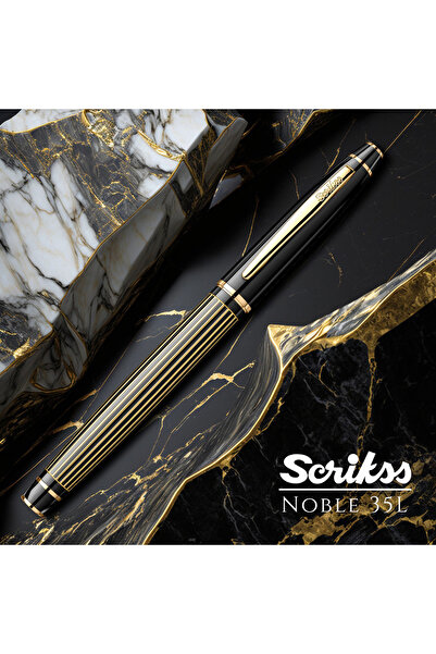 Scrikss WizDesign 35L DOLMA KALEM ÇİZGİ DESENLİ SİYAH ALTIN M UÇ (ÖMÜR BOYU GARANTİLİ - KUTULU - İSME ÖZEL)