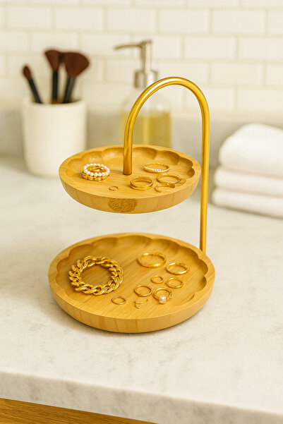 ERKUGO Bambu 2 Katlı Stant, Sunum Standı , Çift Katlı Sunumluk, Dekoratif Sta...