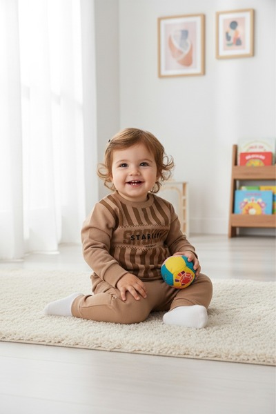 Pırlanta baby Çizgili Desenli Bebek Eşofman Takımı