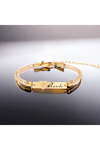 ARCHINO GOLD 14 Ayar Altın Plakalı Hande İsmine Özel Hasır Kordonlu Kalp Figü...