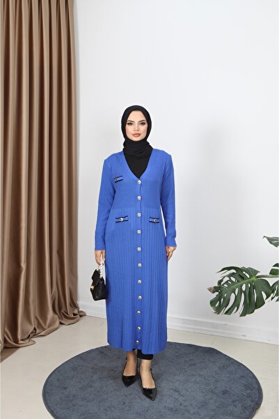 NİSUM MODA Cep Detaylı Merserize Uzun Hırka