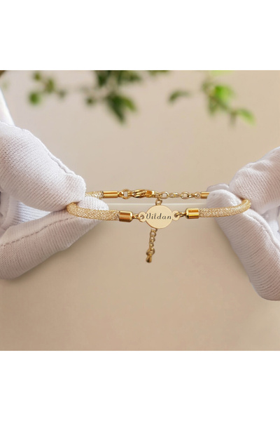 ARCHINO GOLD 14 Ayar Altın Plakalı Oval Motifli Hasır Kordonlu Vildan İsmine ...