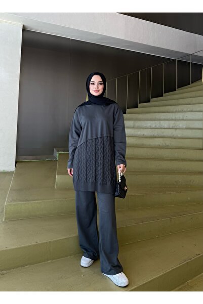 NİSUM MODA Çapraz Saç Örgülü Triko Takım