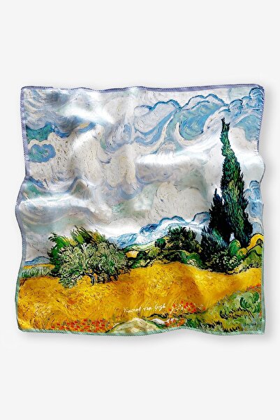 Galiga Van Gogh Cypress" %100 Ipek Fular 55x55cm "Art On Silk"
