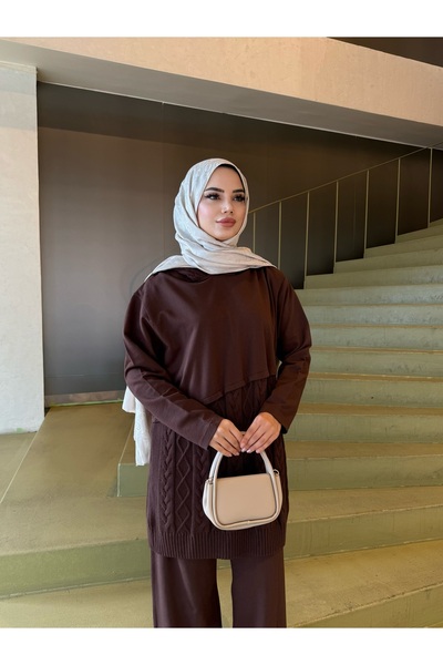 NİSUM MODA Çapraz Saç Örgülü Triko Takım