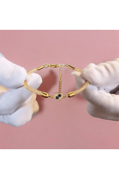 ARCHINO GOLD 14 Ayar Plakalı Altın Zar Temalı Hasır Kordonlu Kalp Figürlü Hed...