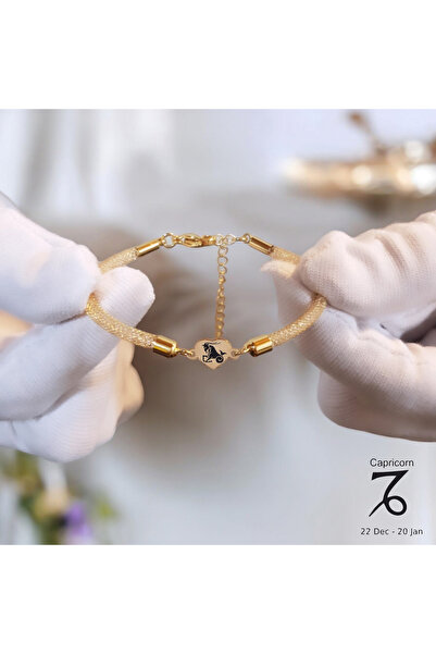 ARCHINO GOLD 14 Ayar Altın Plakalı Oğlak Burçları İçin Kalp Figürlü Hasır Kor...