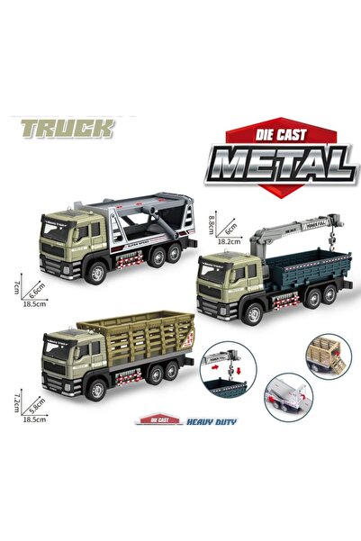 berattoys 19cm 3lü metal iş makinaları çekici kamyon vinç iş araçları oyuncak kamyon iş makinası