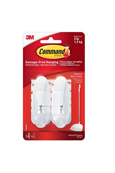 3M Carlig cu tija metalica mediu 2 carlige + 4 benzi adezive/set Command
