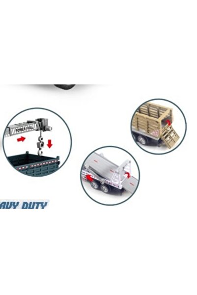 berattoys 19cm 3lü metal iş makinaları çekici kamyon vinç iş araçları oyuncak kamyon iş makinası
