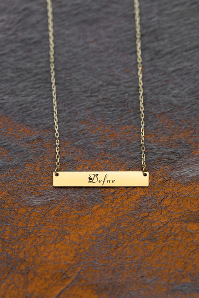 ARCHINO GOLD Altın Plakalı 14 Ayar Defne İsmine Özel Zincirli Dikdörtgen Moti...