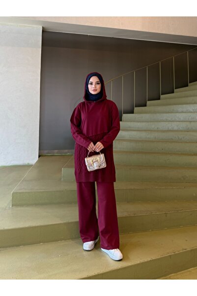 NİSUM MODA Çapraz Saç Örgülü Triko Takım