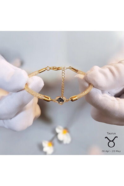 ARCHINO GOLD Altın Plakalı 14 Ayar Boğa Burçları İçin Hasır Kordonlu Kalp Fig...
